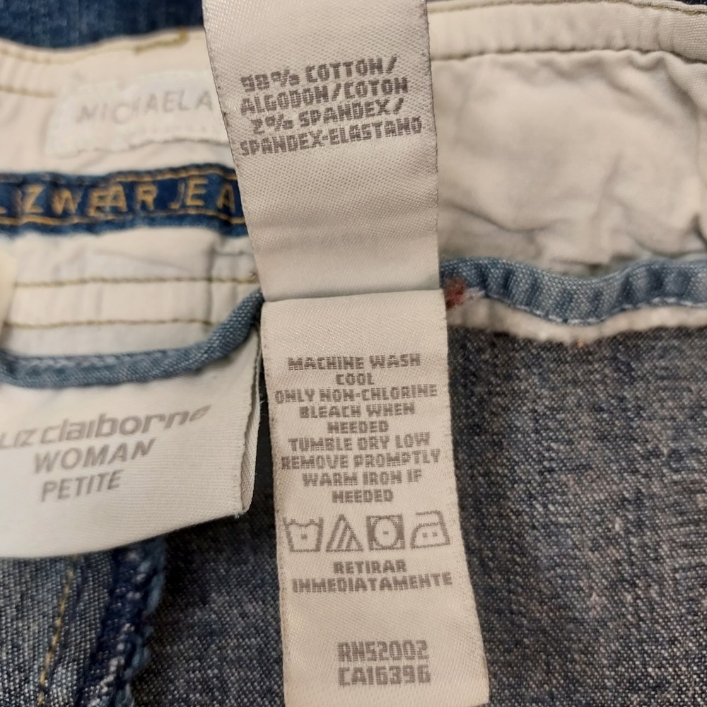 Liz Claiborne Lizwear Jeans Women 18P Blue Michaela Straight Leg Side Slit Short - Picture 7 of 7